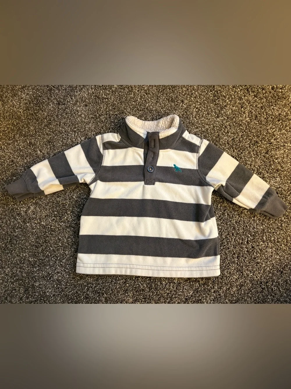Carter's Gray & White Striped Fleece Pullover with Teal Accent